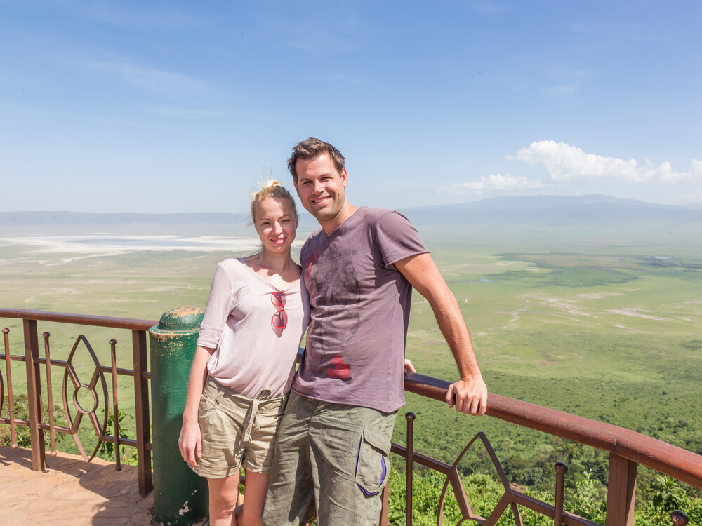 Young,Couple,Taking,Selfie,Photo,In,Safari,Clothes,On,Observation